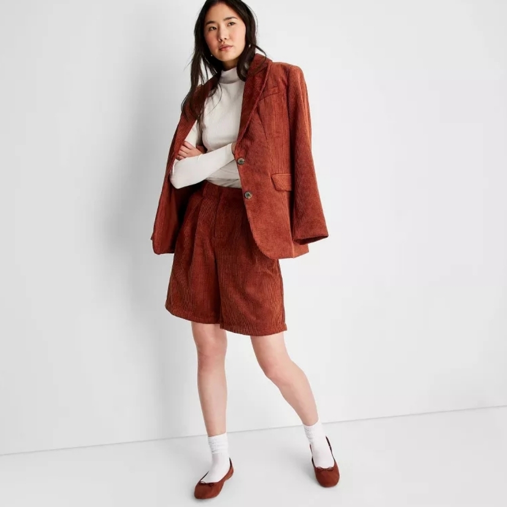 Future Collective Reese Blutstein Set Corduroy Blazer Sz M+ Bermuda Shorts 12 Br
